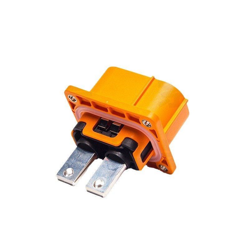 Close-up of a high-voltage connector with HVIL safety feature