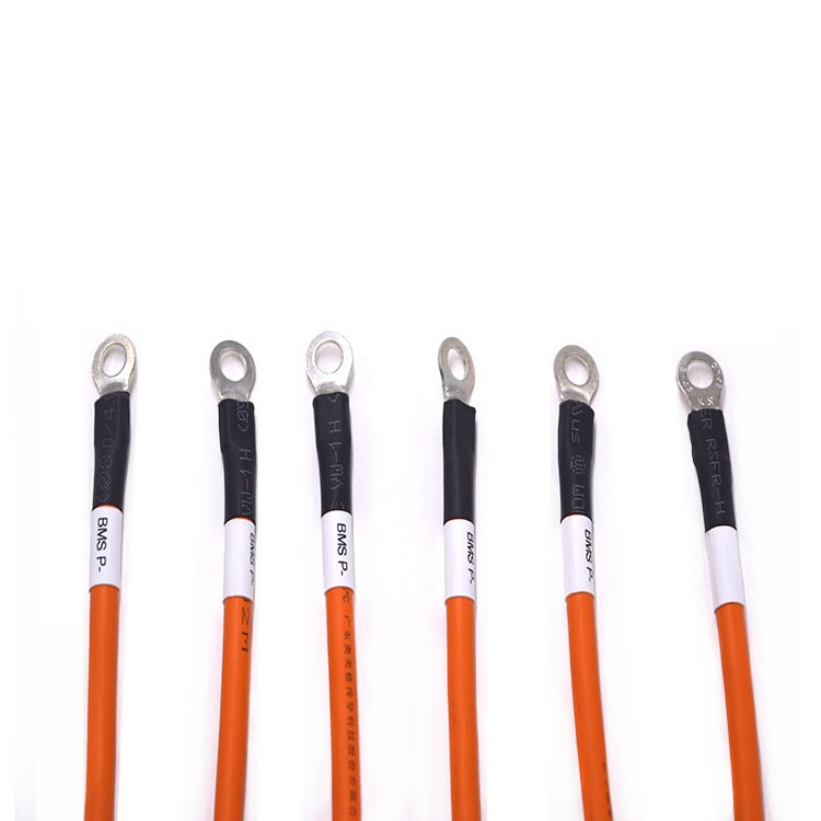 Orange high-voltage wire harness for an electric vehicle (EV) battery pack