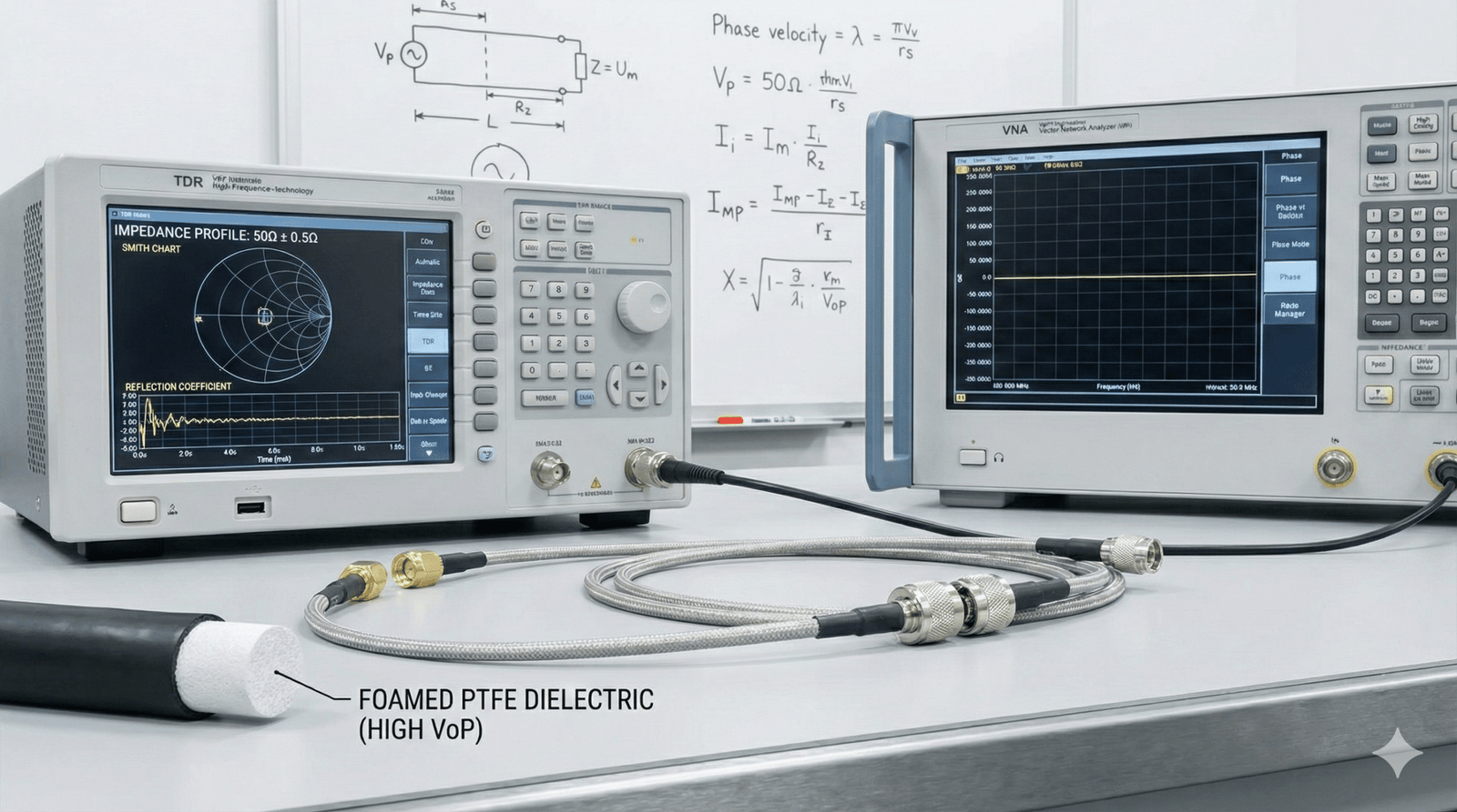 RF Engineer testing cable on VNA