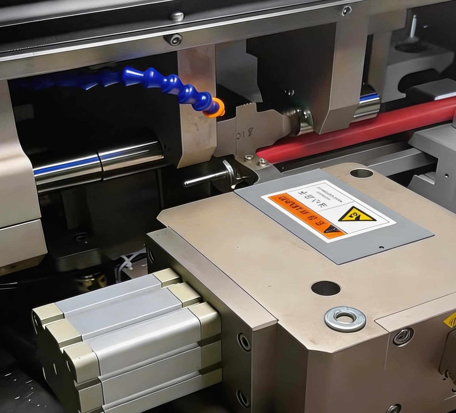 Close up of ultrasonic welding machine splicing heavy gauge copper wires