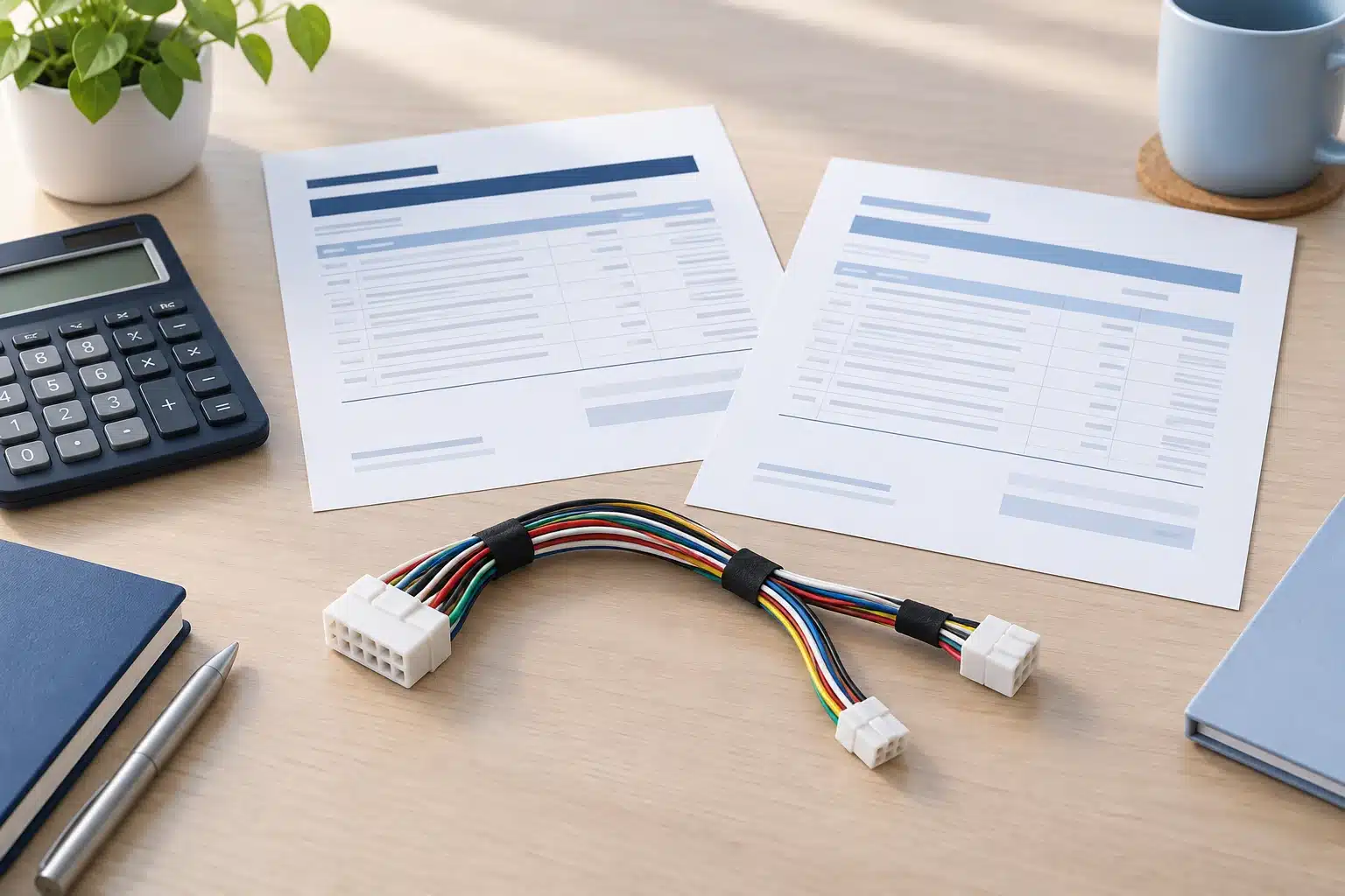 AI-generated illustration of a wire harness and quotation comparison documents
