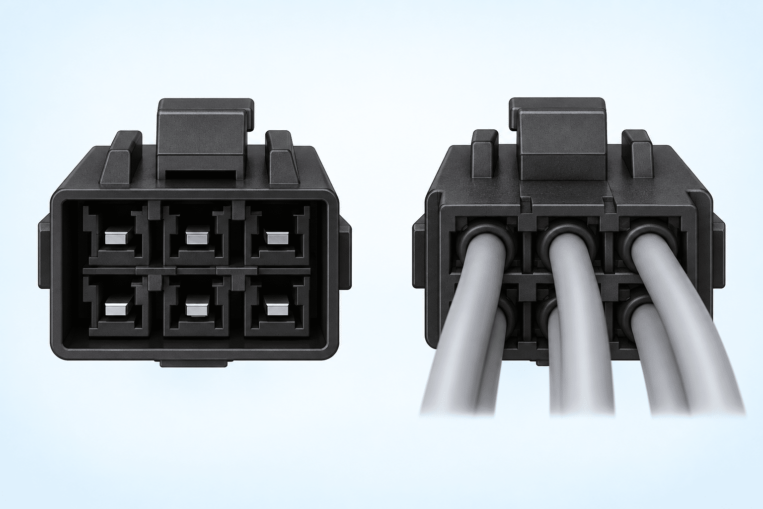 Generic connector mating-face view beside a wire-entry-side view