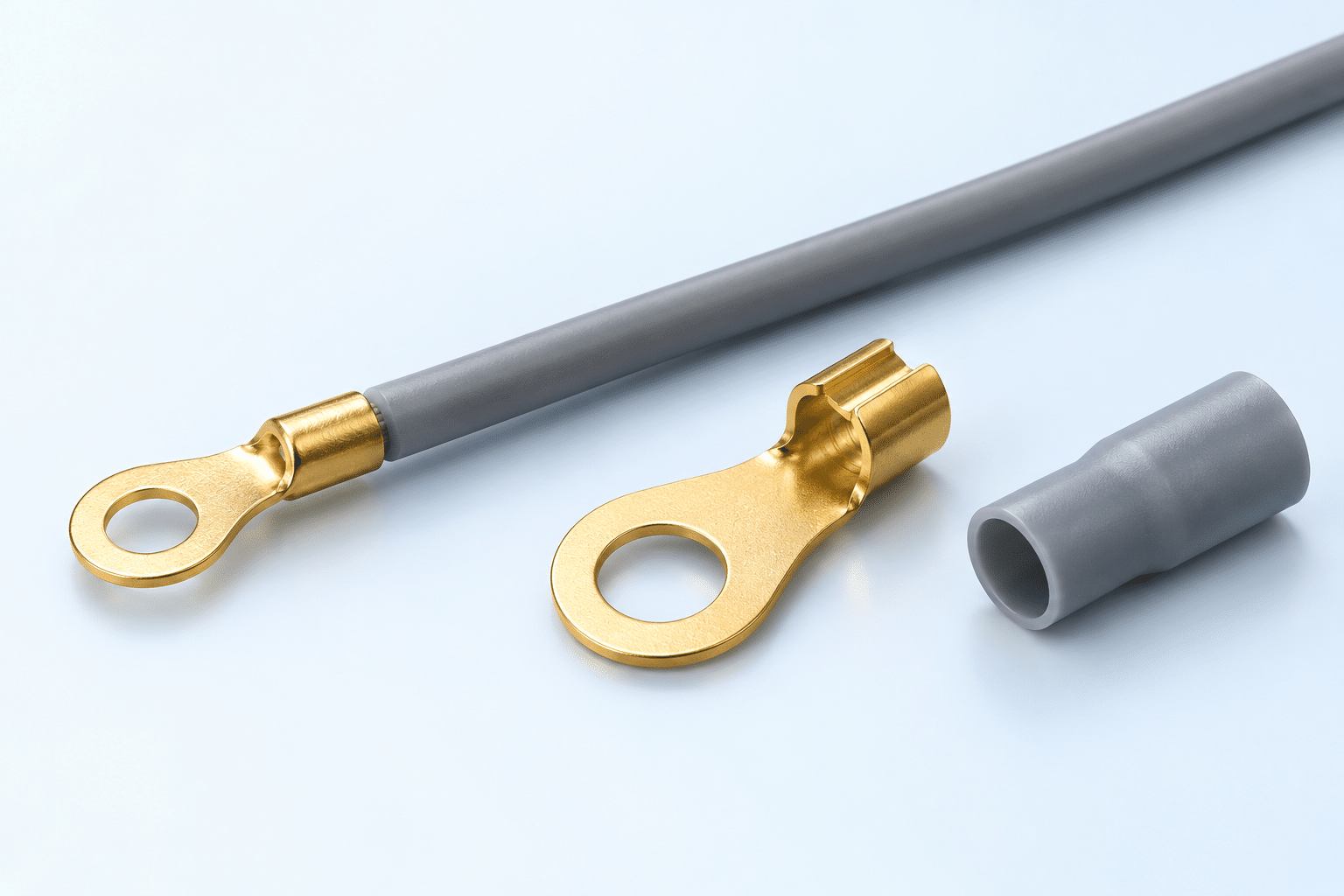Illustrative fine-wire ring termination beside a separate contact and insulating sleeve