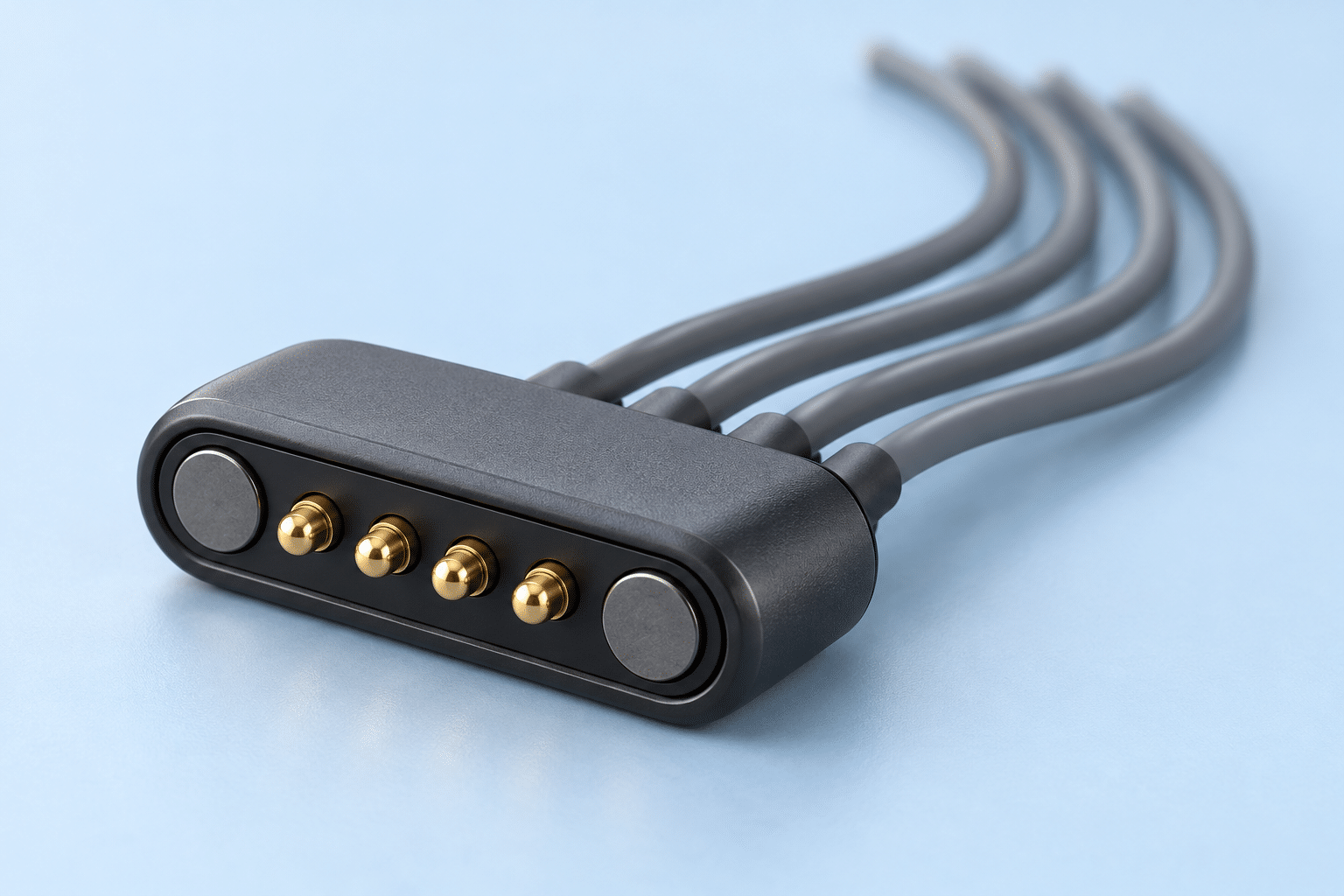 Generic magnetic spring-contact connector with separate wire leads, illustrated for RFQ planning